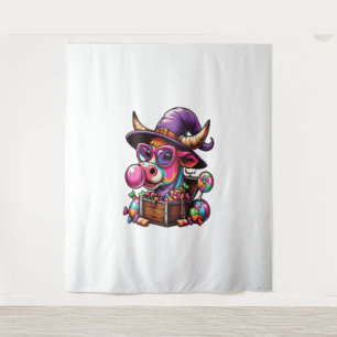 Rainbow Highland Cow Halloween Tapestry