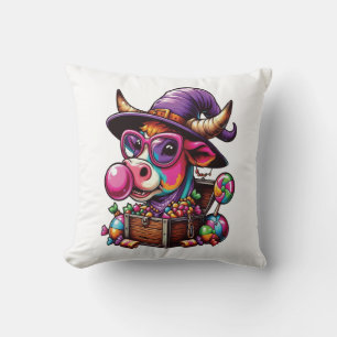 Rainbow Highland Cow Halloween Throw Pillow