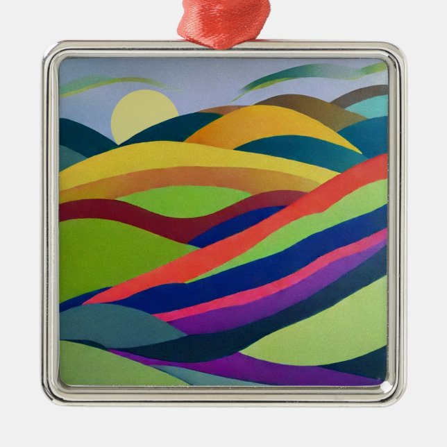Rainbow Hills Landscape Metal Ornament (Front)