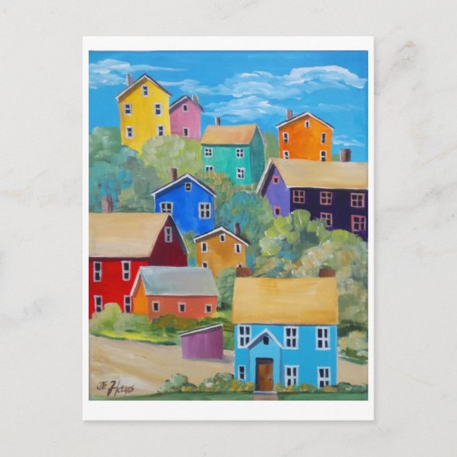 Rainbow Hillside Houses Postcard (Front)