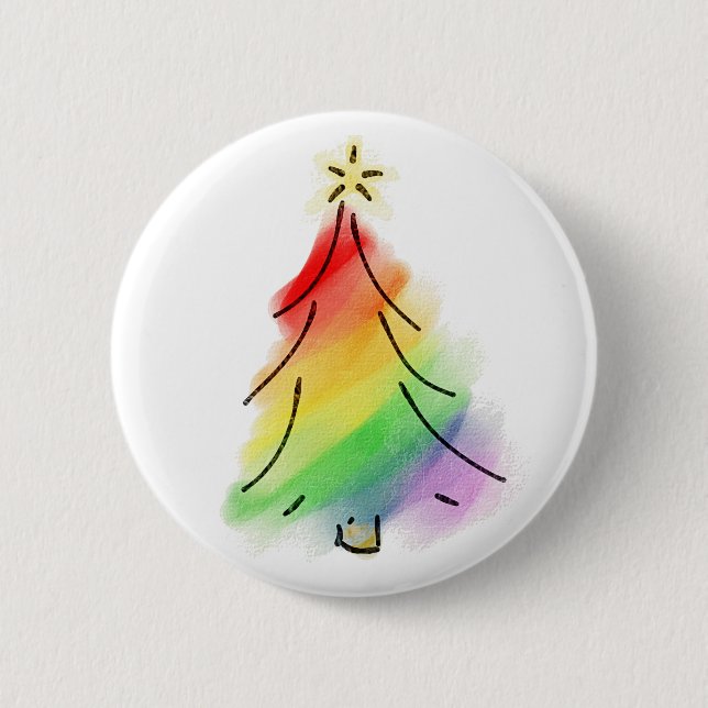 Rainbow Holiday Tree 2 Inch Round Button (Front)