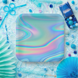 Rainbow Holographic Abstract Paper Plate