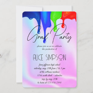 Rainbow Holographic  Drip Graduation Invitation