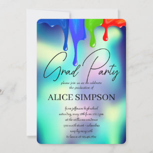 Rainbow Holographic Drip Graduation Invitation