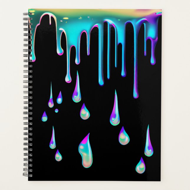 Rainbow holographic drip metal black planner (Front)