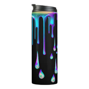 Rainbow holographic drip metal thermal tumbler