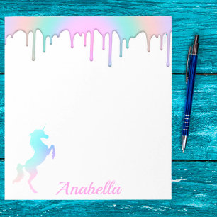 Rainbow Holographic Drips Unicorn Custom Name Notepad