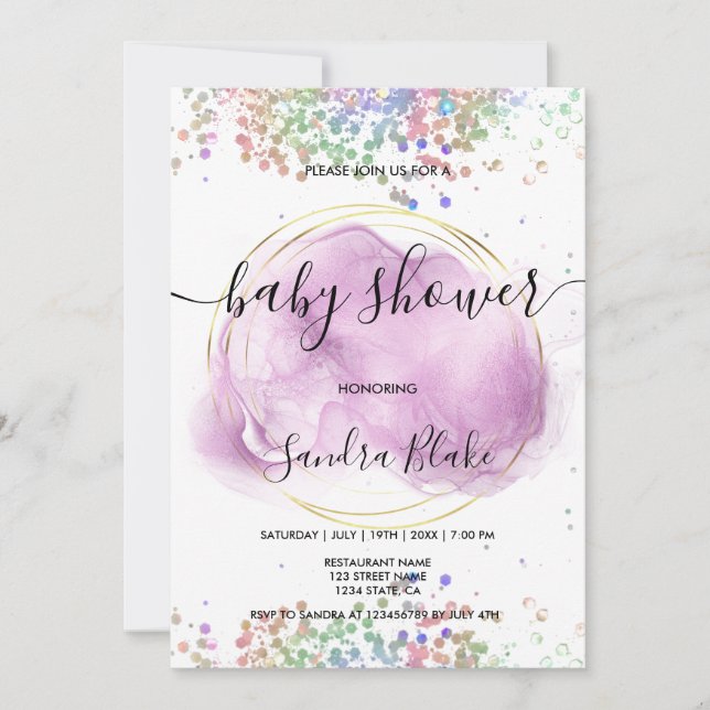 Rainbow Holographic Glitter Drips Baby Shower  Inv Invitation (Front)