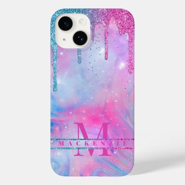 Rainbow holographic Glitter Drips Unicorn Case-Mat Case-Mate iPhone Case (Back)