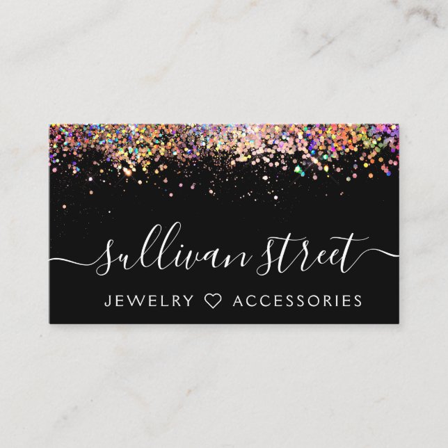 Rainbow Holographic Glitter Jewellery Boutique  Business Card (Front)