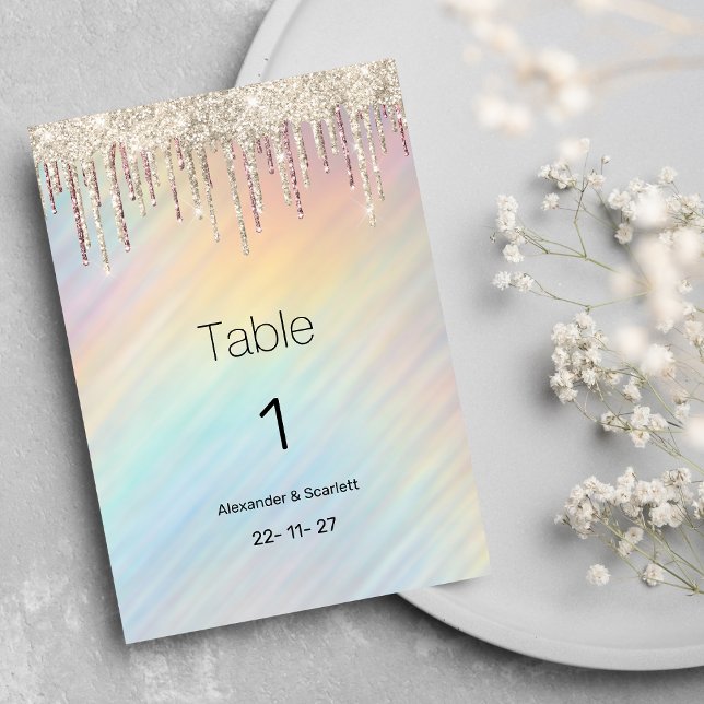 Rainbow holographic gold glitter drip Table Number (Rainbow holographic gold glitter drip Table Numbers)