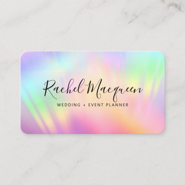 Rainbow Holographic Iridescent Unicorn Script Business Card (Front)