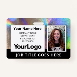 Rainbow Holographic Silver ID Badge Black Accents