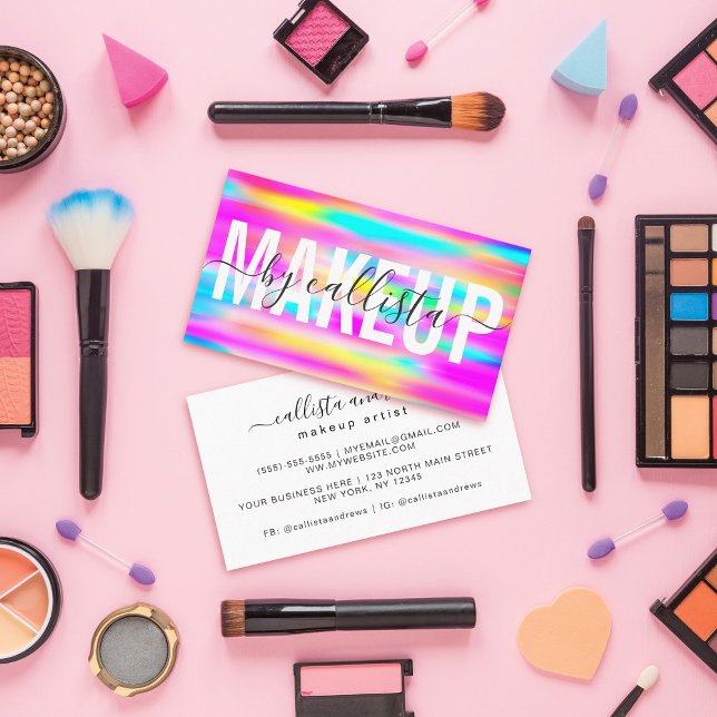 Rainbow Holographic Typography Makeup Artist Business Card (Creator Uploaded)