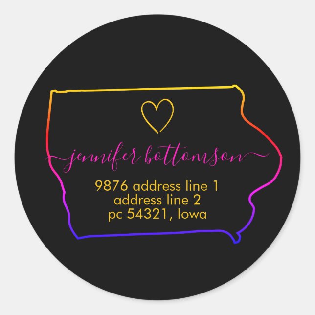 Rainbow home return address Signature Iowa Classic Round Sticker (Front)