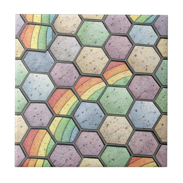 Rainbow Honeycomb Mosaic – Hexagonal Tile (Front)