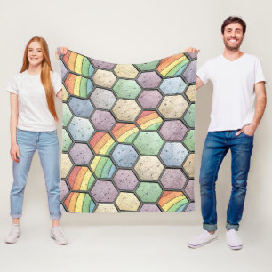 Rainbow Honeycomb Mosaic – Hexagonal Tile Fleece Blanket