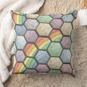 Rainbow Honeycomb Mosaic – Hexagonal Tile Throw Pillow