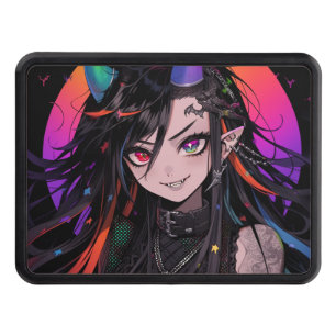 Rainbow Horned Goth Punk Anime Girl Trailer Hitch Cover