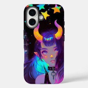 Rainbow-Horned Night Elf Under Neon Stars iPhone 16 Case