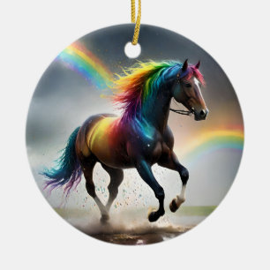 Rainbow Horse And Rainbows Rain Dance, Ceramic Ornament