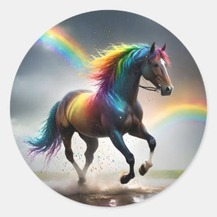 Rainbow Horse And Rainbows Rain Dance, Classic Round Sticker
