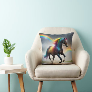Rainbow Horse And Rainbows Rain Dance, Throw Pillow