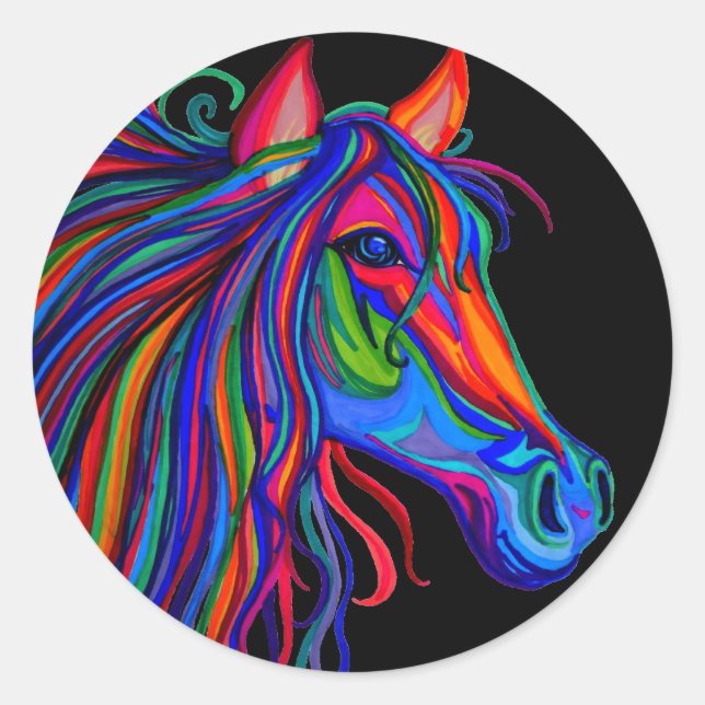 rainbow horse head classic round sticker (Front)