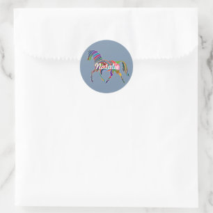 Rainbow horse in faded denim  - personalized classic round sticker