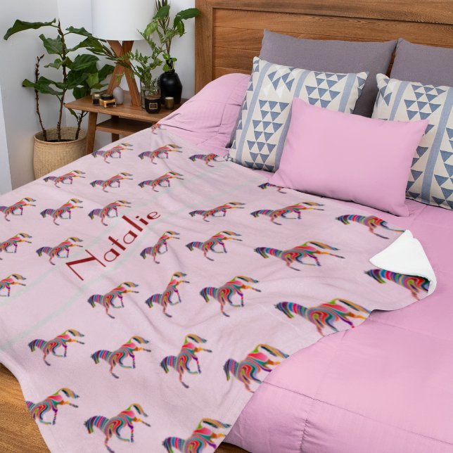 Rainbow horse pattern  - add name sherpa blanket (Creator Uploaded)
