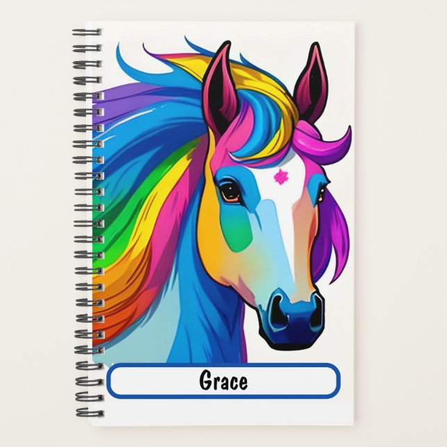 Rainbow Horse Planner With Customizable Nametag (Front)