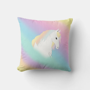 Rainbow Horse Unicorn Equestrian Girly Throw Pillow