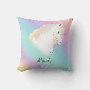 Rainbow Horse Unicorn Equestrian Girly  Throw Pillow