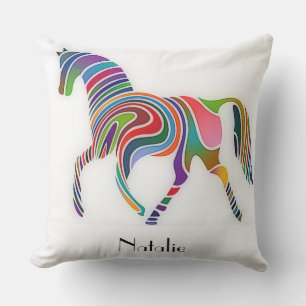 Rainbow horse  - your name throw pillow