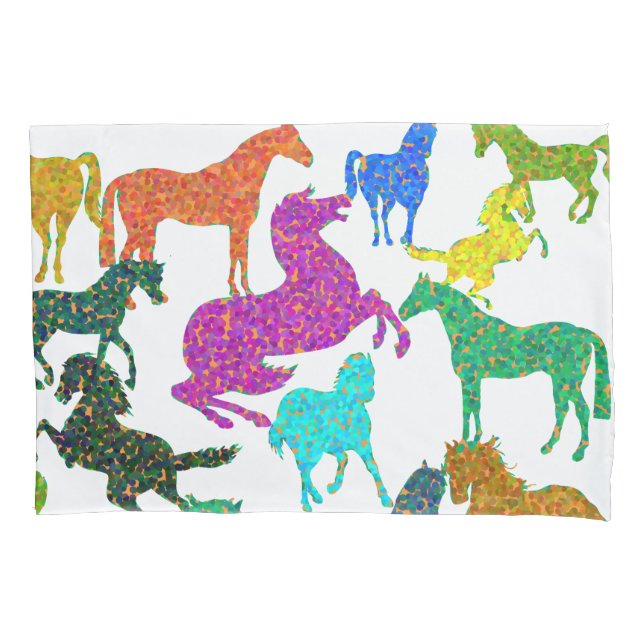 Rainbow Horses - "Dotty about Horses!" Pillow Case (Front)