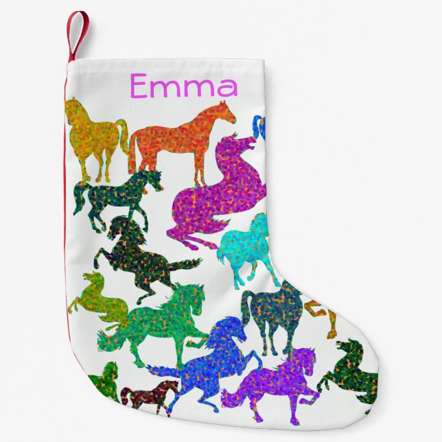 Rainbow Horses - "Dotty about Horses!" Small Christmas Stocking (Front)