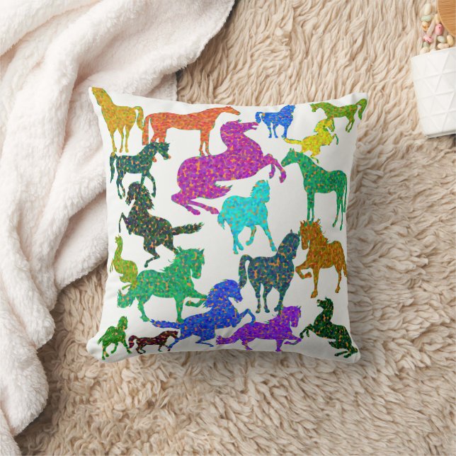 Rainbow Horses - "Dotty about Horses!" Throw Pillow (Blanket)