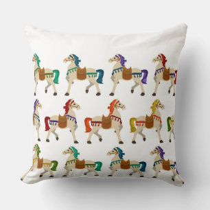 rainbow horses white throw pillow