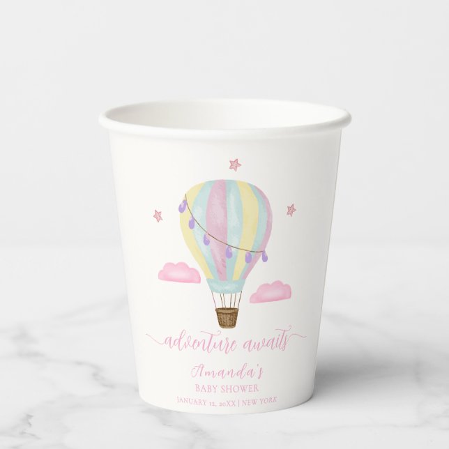 Rainbow Hot Air Balloon Cloud Star Baby Shower Paper Cups (Back)