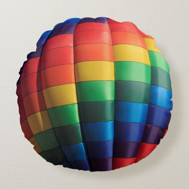 Rainbow Hot Air Balloon Round Pillow (Front)