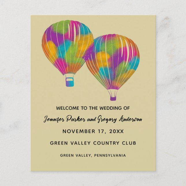 Rainbow Hot Air Balloons Programme de mariage pers (Devant)