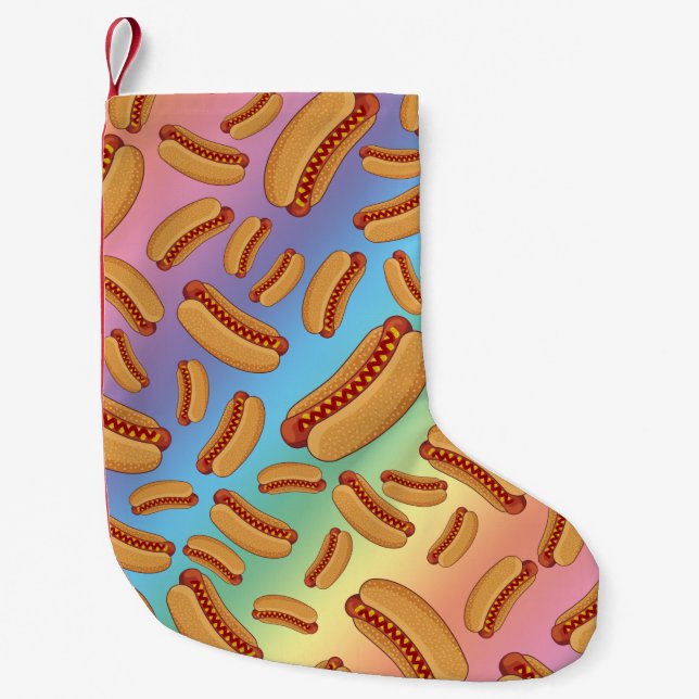 Rainbow hotdogs small christmas stocking (Front)