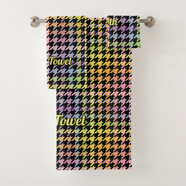 Rainbow Houndstooth Pattern Bath Towel Set (Insitu)