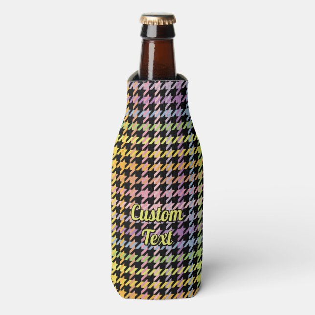 Rainbow Houndstooth Pattern Bottle Cooler (Bottle Front)