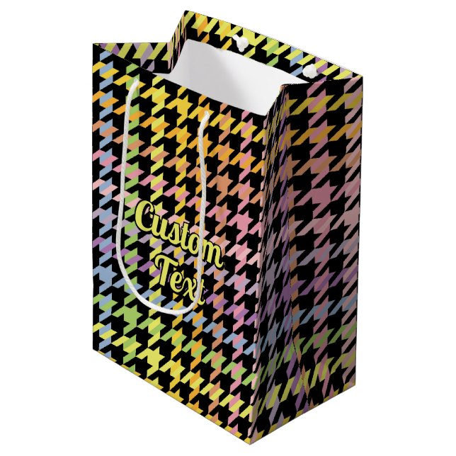 Rainbow Houndstooth Pattern Medium Gift Bag (Front Angled)