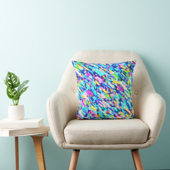 Rainbow-hued Abstract Art Throw Pillow (Chair)
