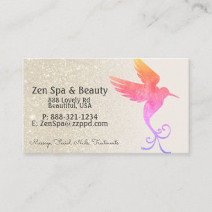 Rainbow Hummingbird on Ivory Glitter Gradient Business Card