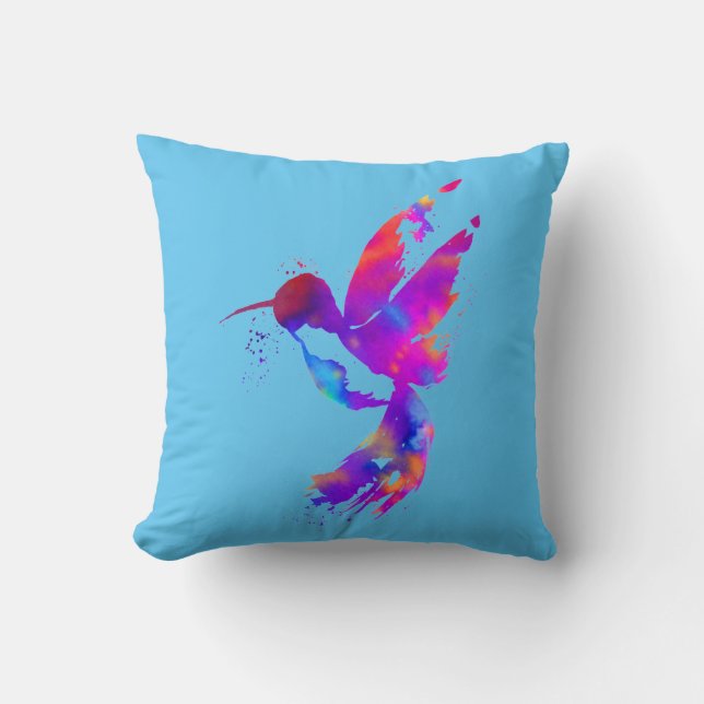 Rainbow Hummingbird Throw Pillow (Front)