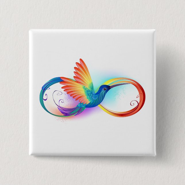 Rainbow Hummingbird with Infinity symbol 2 Inch Square Button (Front)