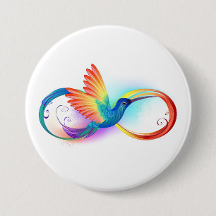 Rainbow Hummingbird with Infinity symbol 3 Inch Round Button